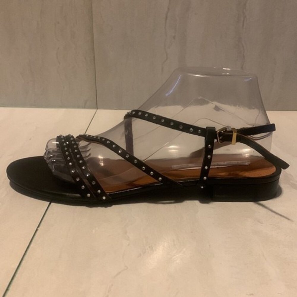 & Other Stories Strappy Flat Sandals US 9.5 Leather Black Studded Rhinestone - Picture 9 of 16